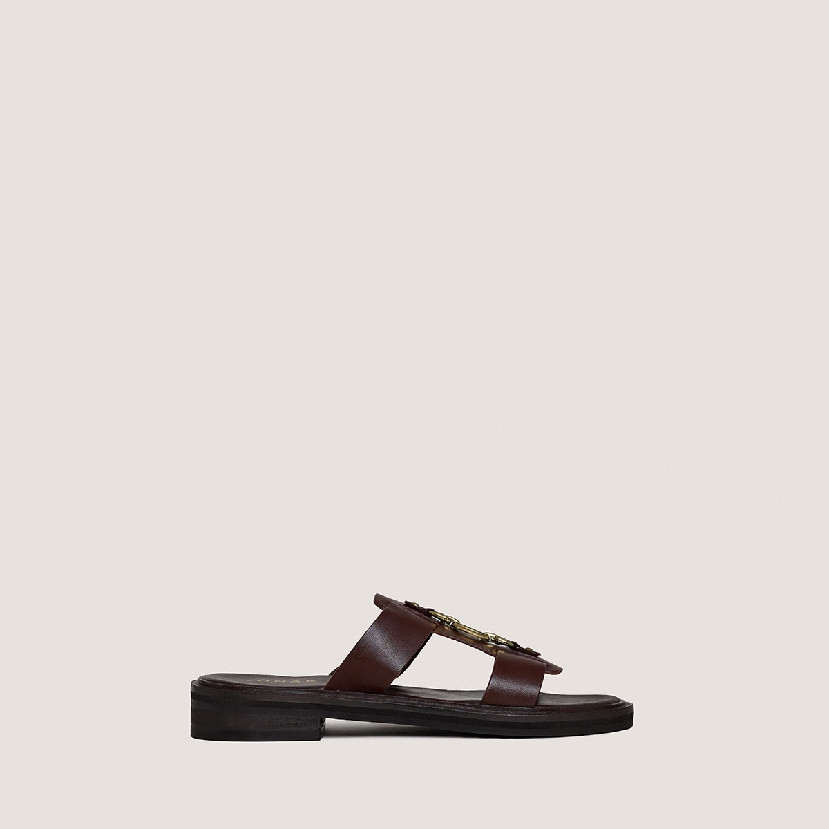 Mules with golden bits in dark brown leather | DOP
