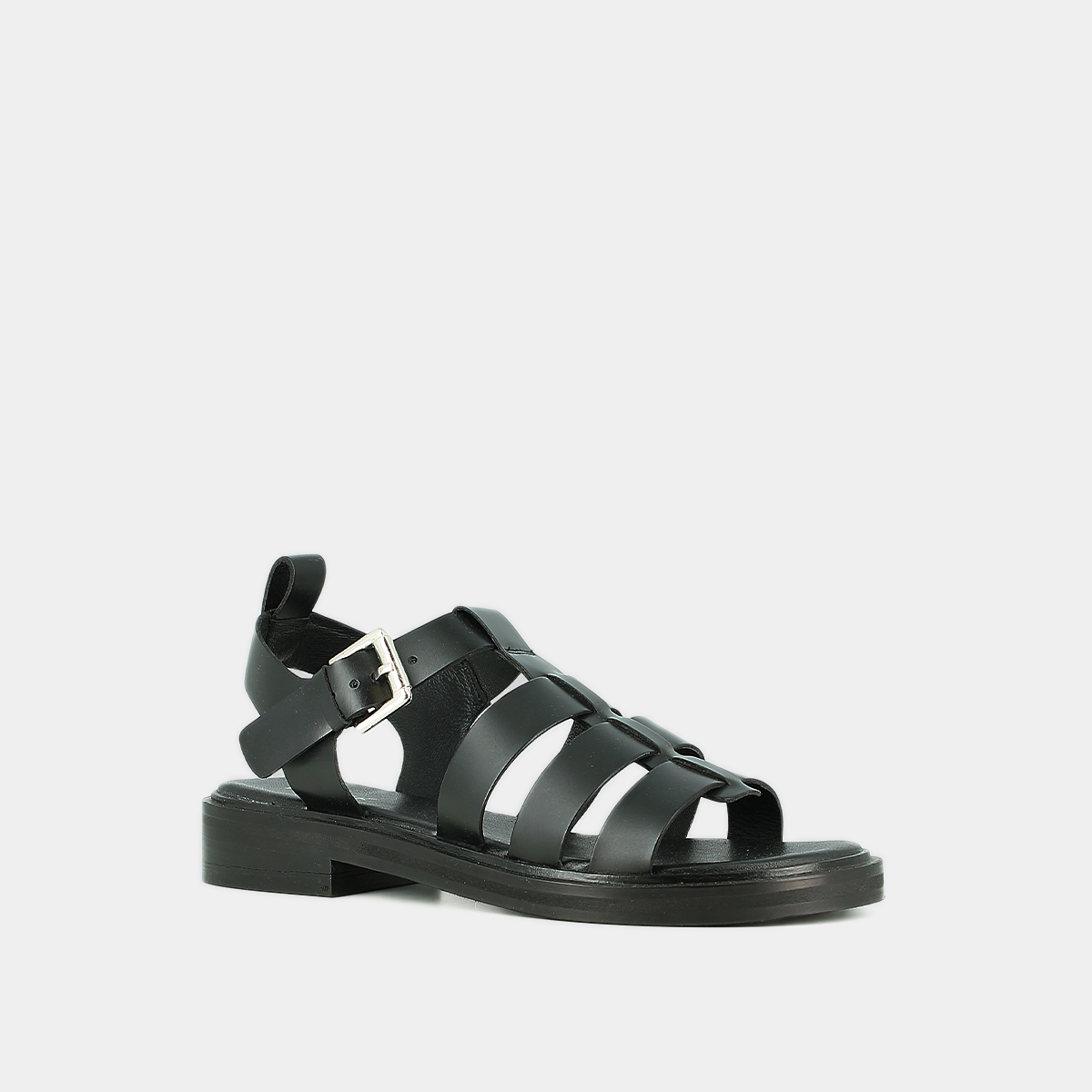 Sandals with adjustable buckles in black leather | WOOL