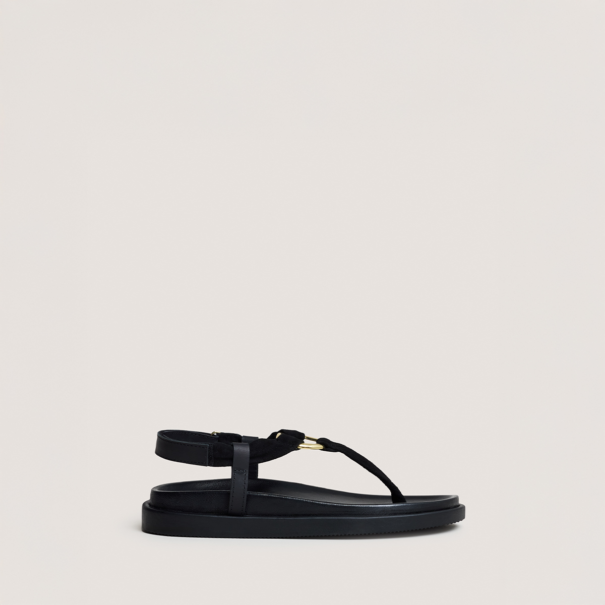 Strappy sandals with round details in black velvet and leather | WILIANA