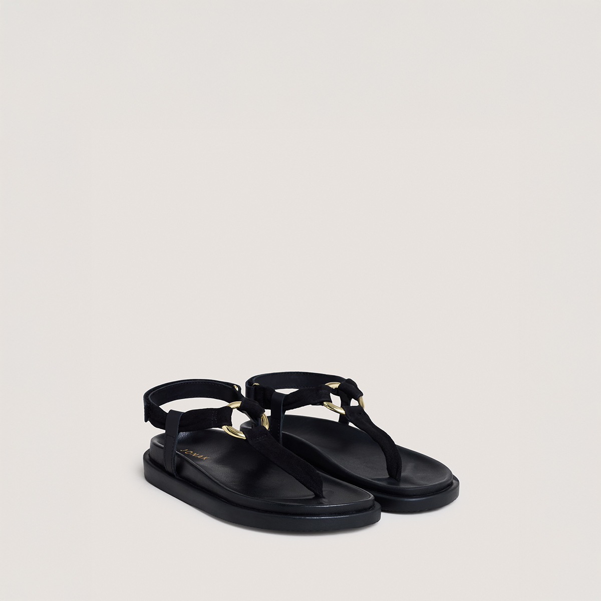 Strappy sandals with round details in black velvet and leather | WILIANA