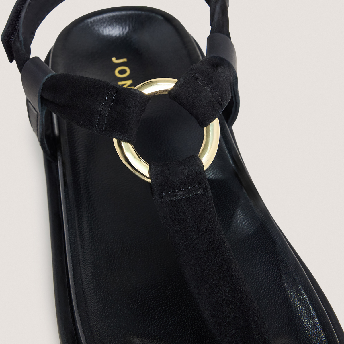 Strappy sandals with round details in black velvet and leather | WILIANA