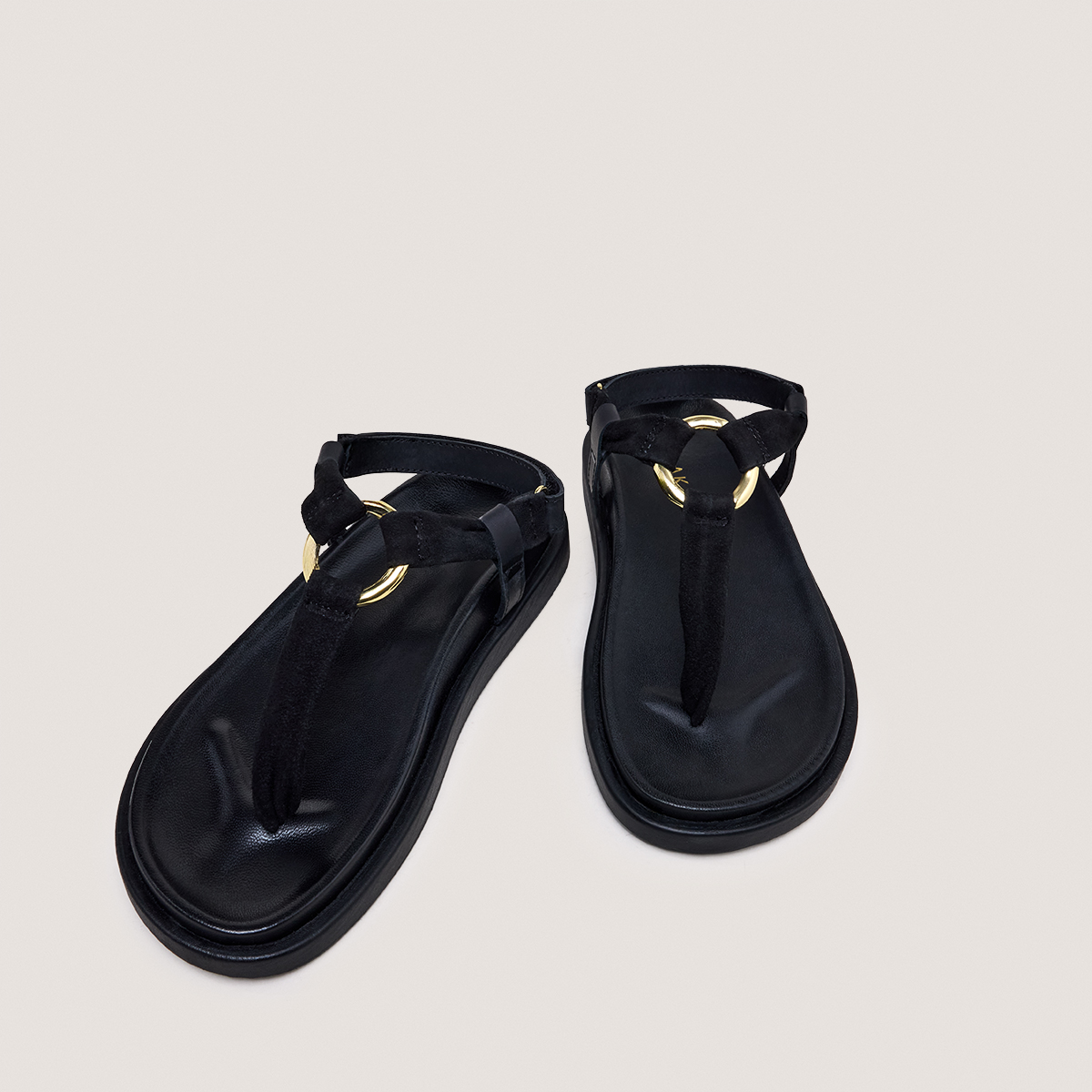 Strappy sandals with round details in black velvet and leather | WILIANA