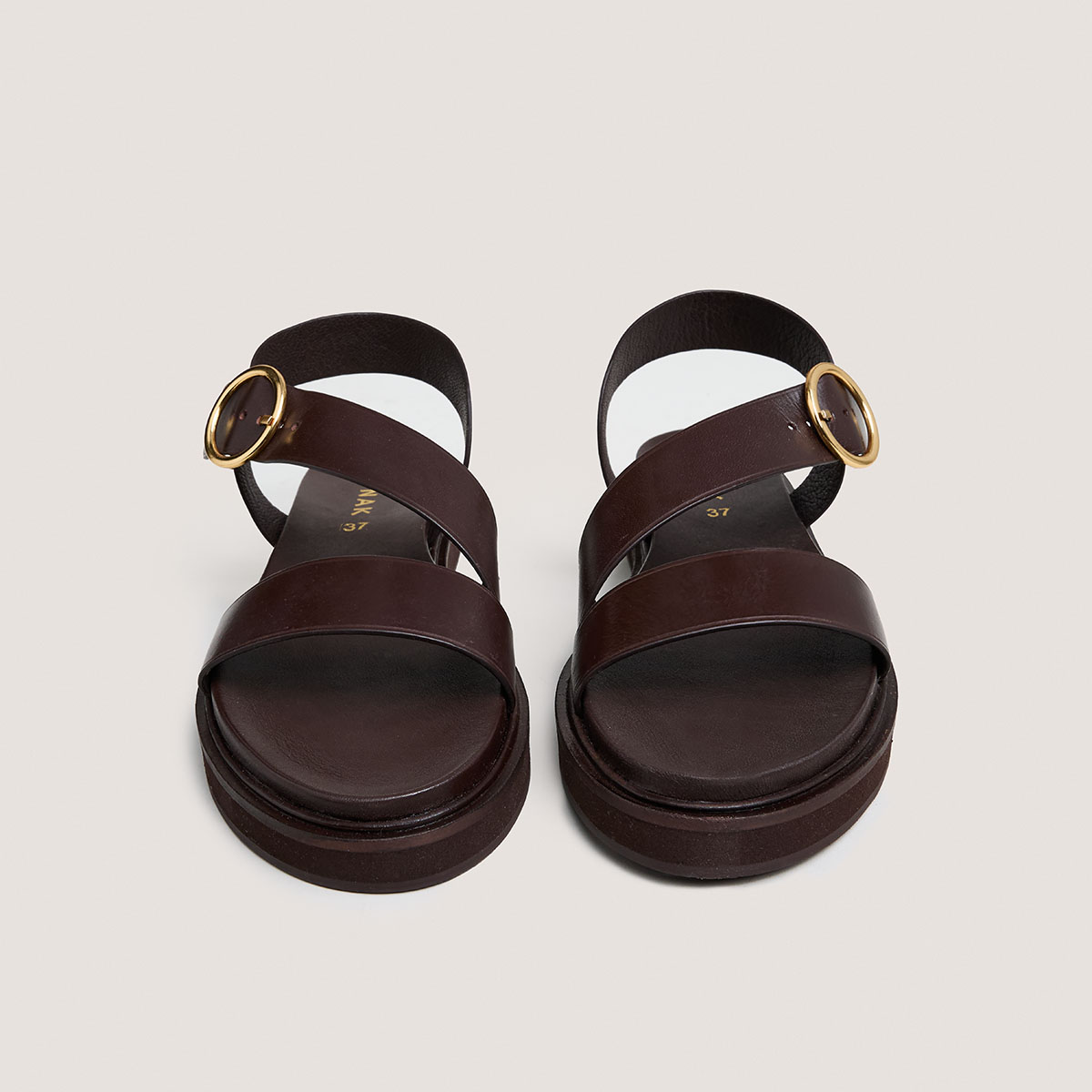 Wide-strap sandals in dark brown leather | WASH