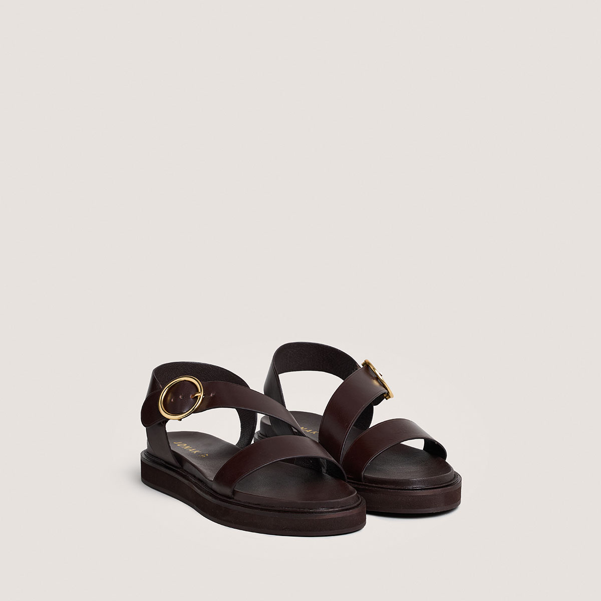 Wide-strap sandals in dark brown leather | WASH