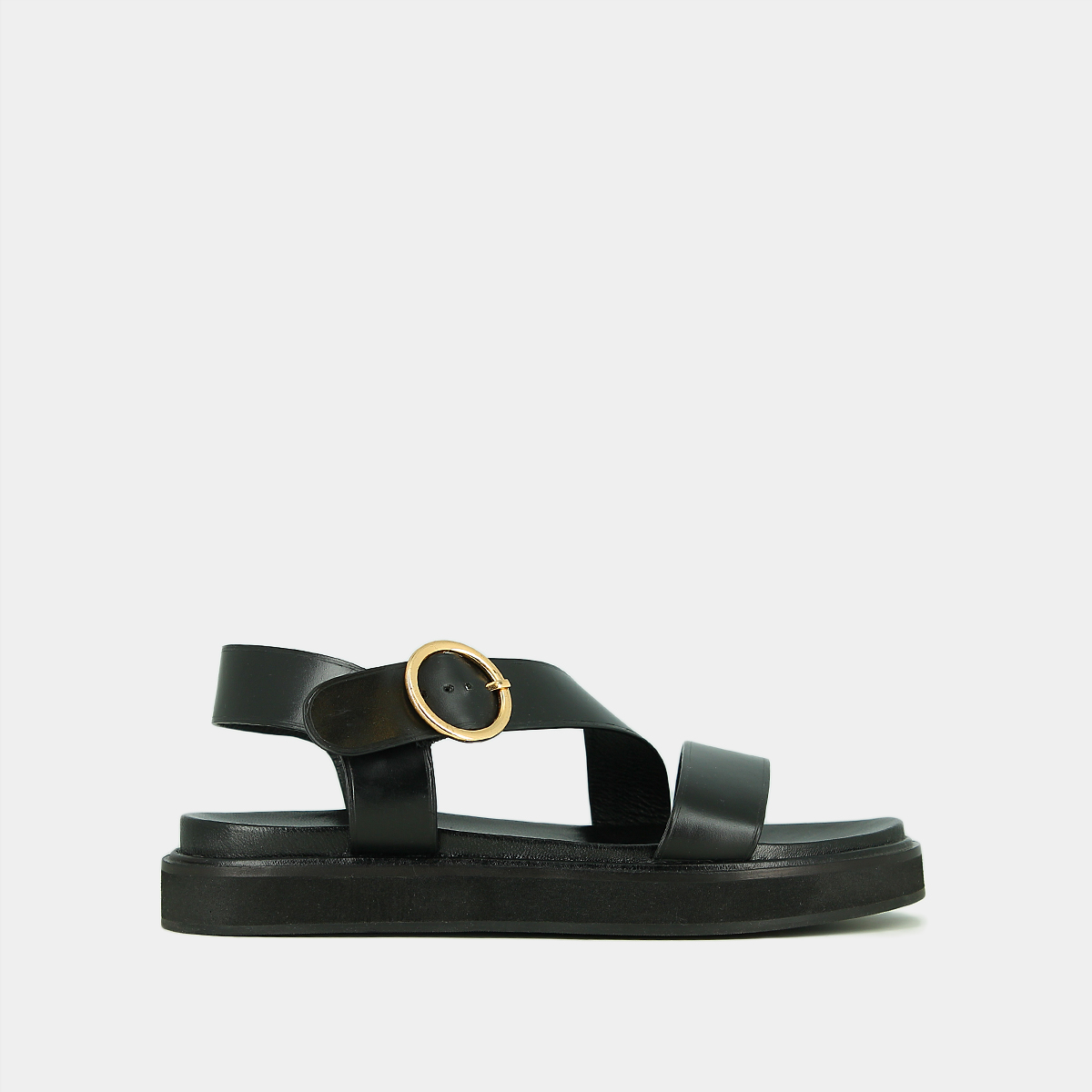 Wide-strap sandals in black leather | WASH