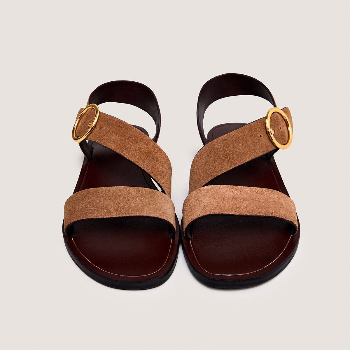 Sandals with wide straps and adjustable buckles in taupe crust | WELBI