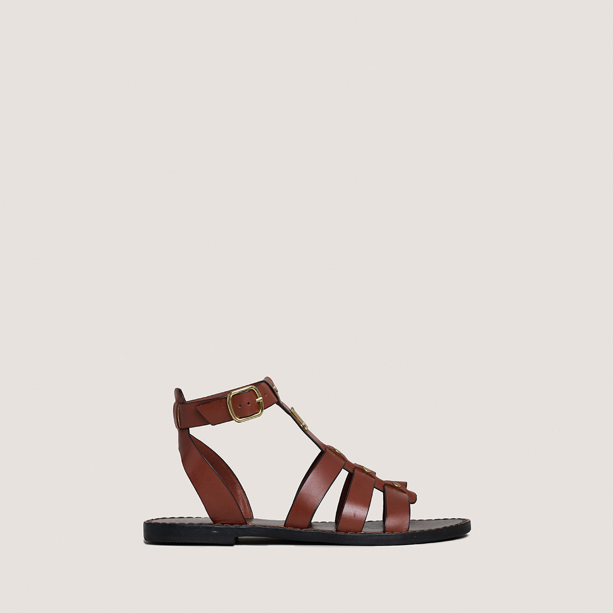 Monogrammed sandals with adjustable buckles in cognac leather | WAN