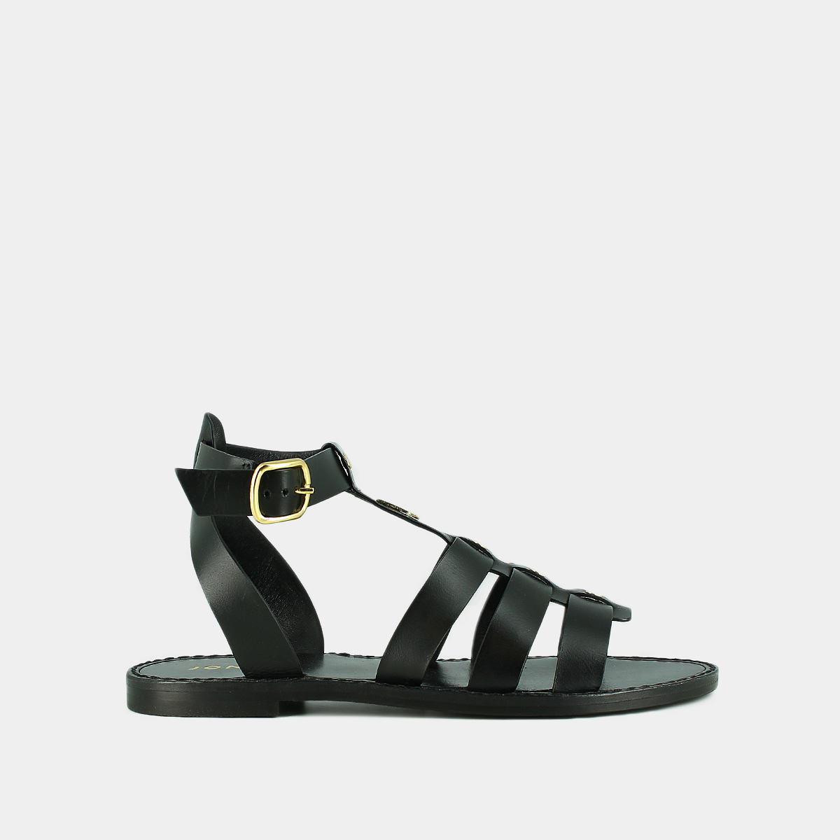 Monogrammed sandals with adjustable buckles in black leather | WAN