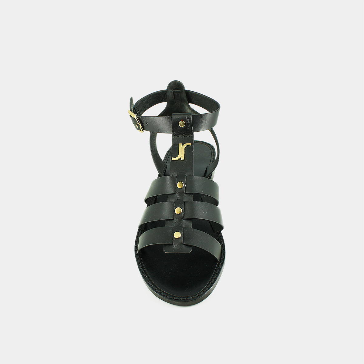 Monogrammed sandals with adjustable buckles in black leather | WAN