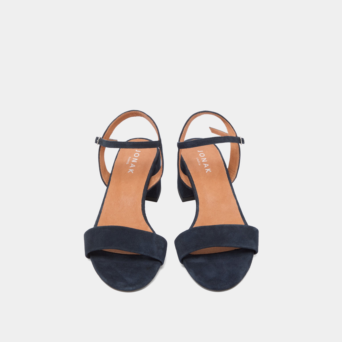 Heeled sandals with round toes in marine velvet | ANKER