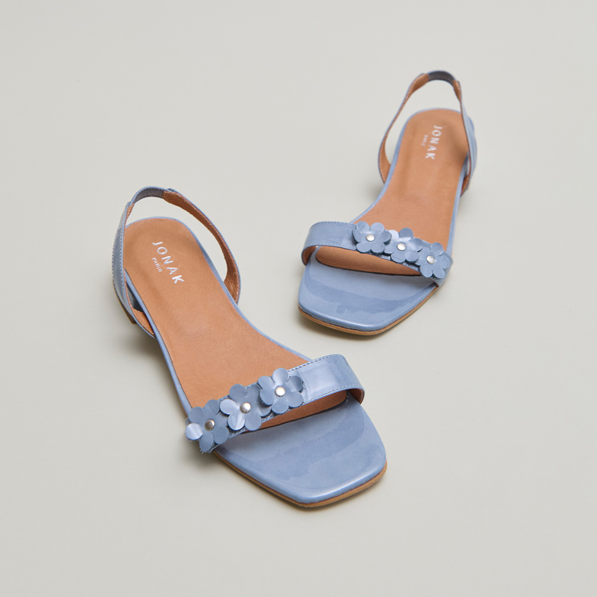 Flower sandals in jeans varnish | ANOUCHKA