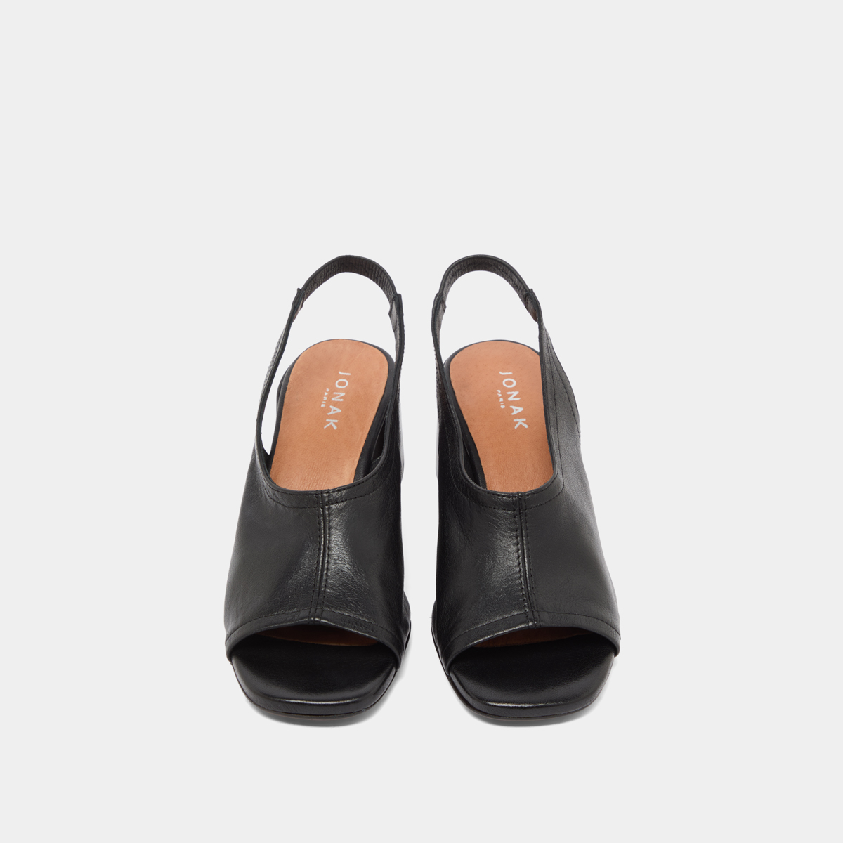 Open-toe sandals in black leather | BROWNIE