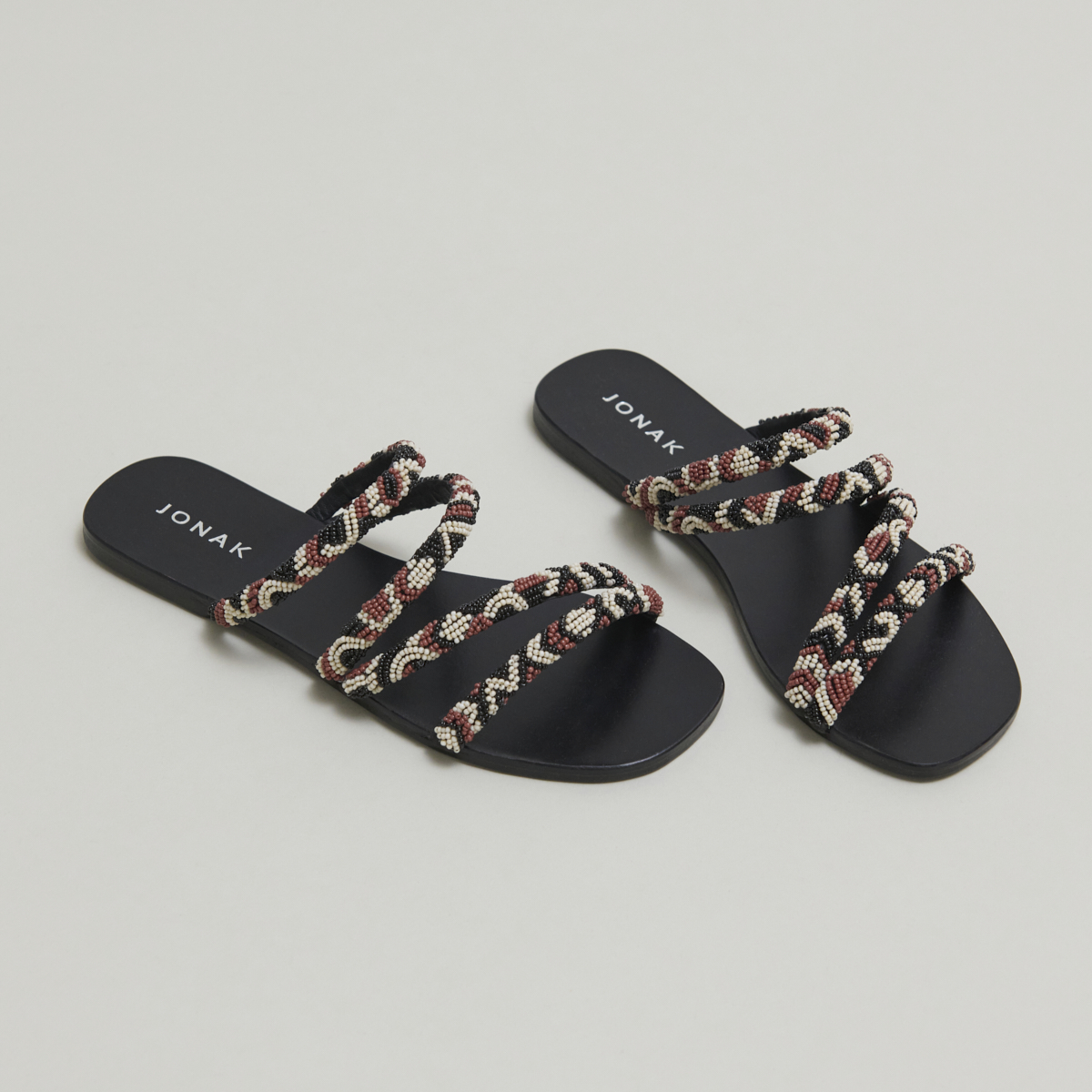 Beach sandals with beaded straps in multicoloured fabric | SHANY