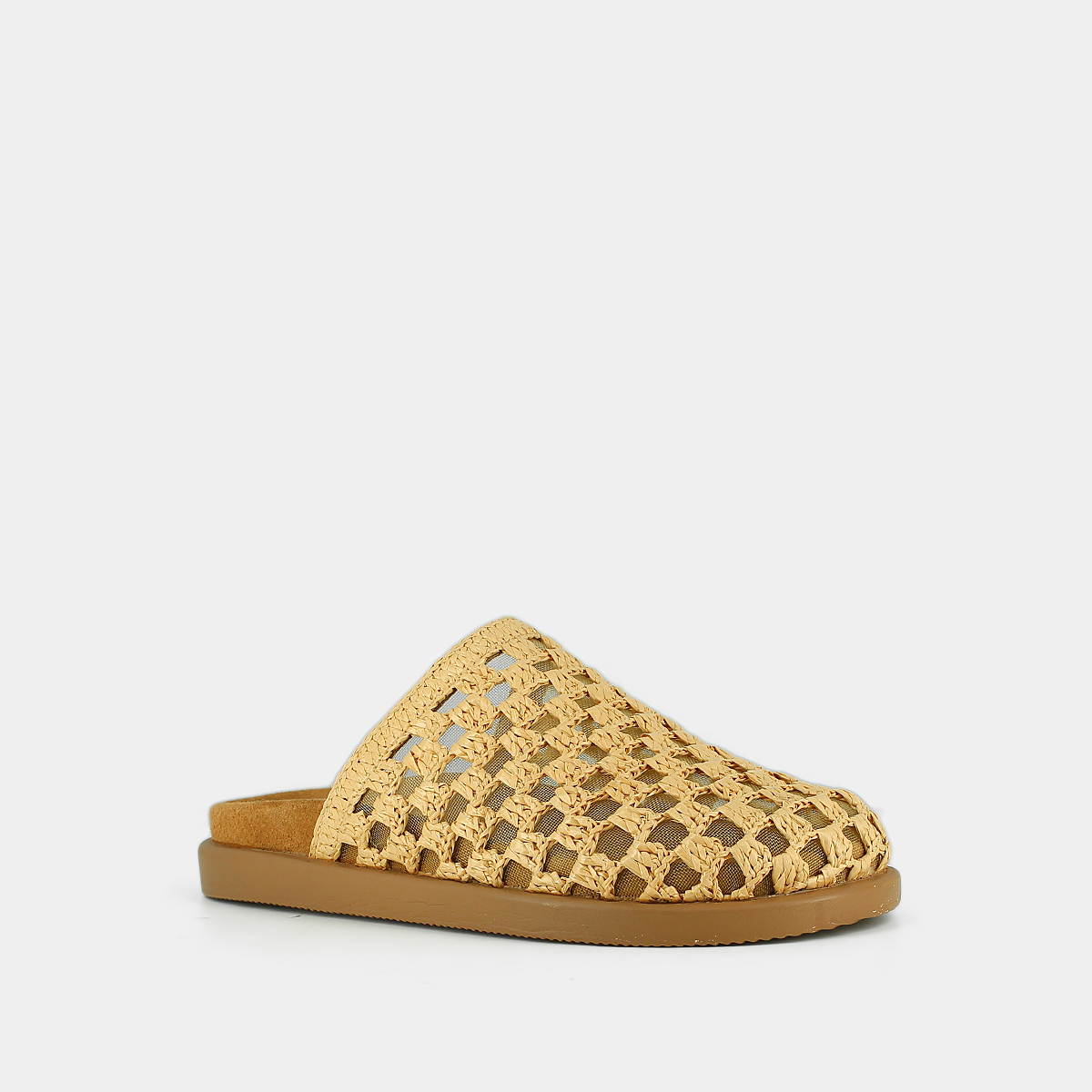 Openwork mules in beige raffia | WOLFANG