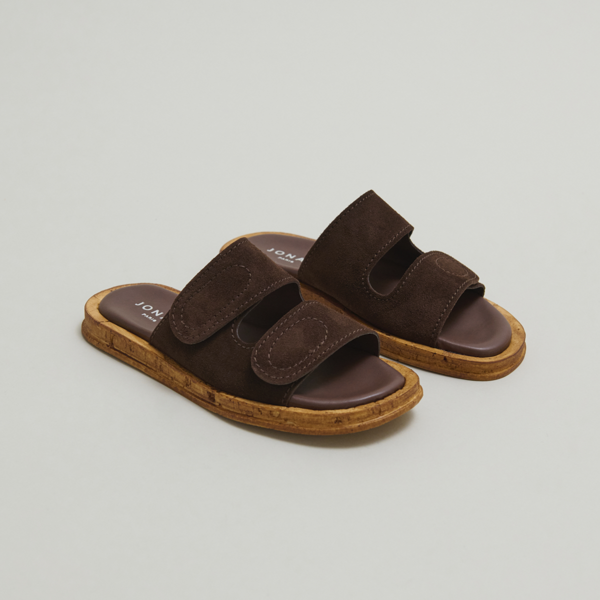 Mules with two straps in dark brown suede | ELSIE