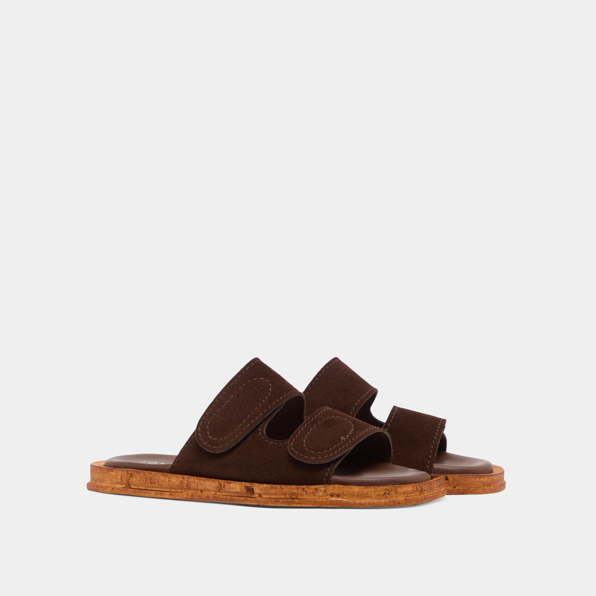 Mules with two straps in dark brown suede | ELSIE