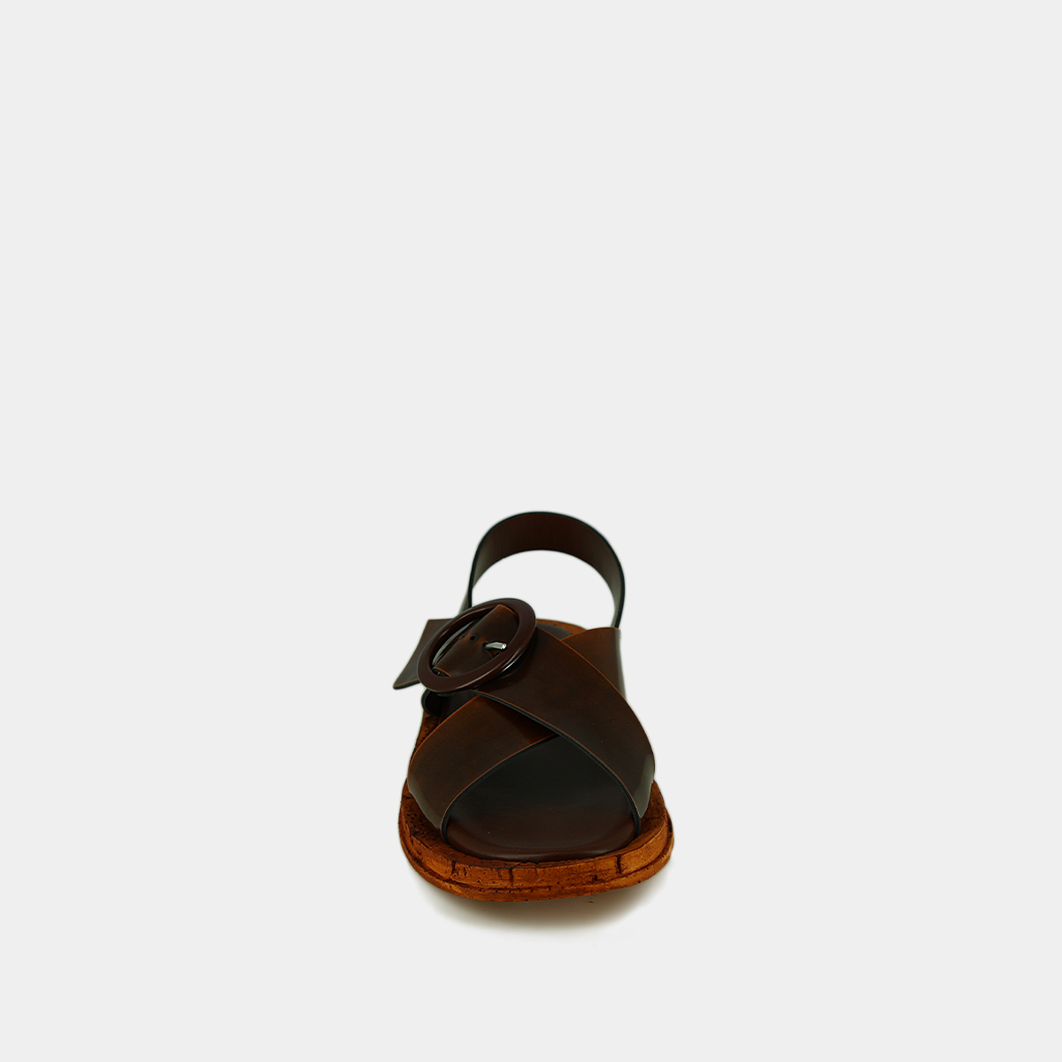 Sandals with criss-cross straps in cognac glazed leather | EULALIE