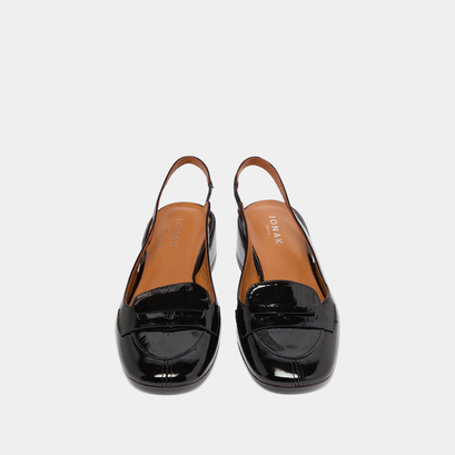Flap slingbacks in black pleated varnish | bride