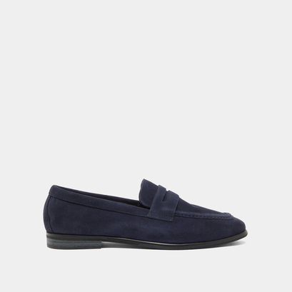 Loafers with flat heels and rounded toes in navy velvet | aca