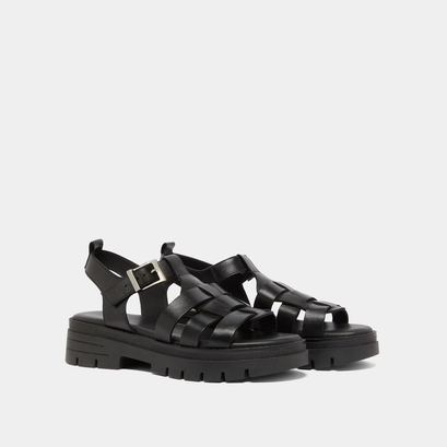 Sandals with notched soles in black leather | anastasia