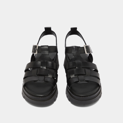 Sandals with notched soles in black leather | anastasia