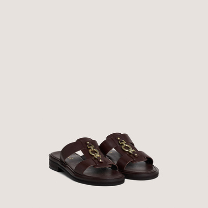 Mules with golden bits in dark brown leather | dop