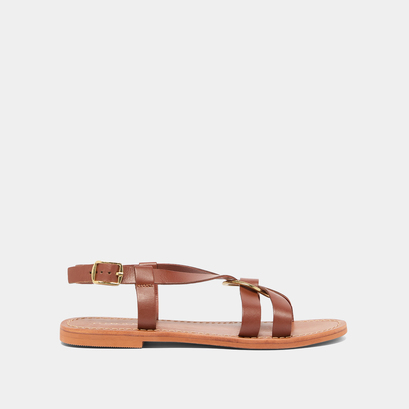 Cross-strap plagettes in cognac leather | woodstock