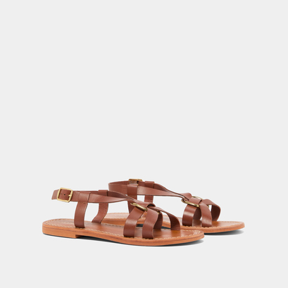 Cross-strap plagettes in cognac leather | woodstock
