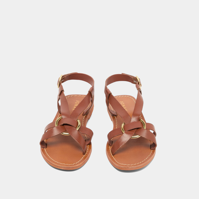 Cross-strap plagettes in cognac leather | woodstock