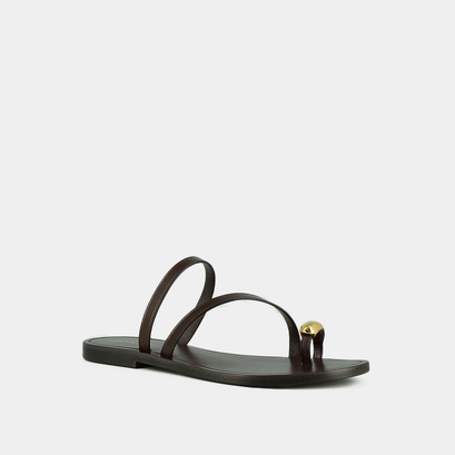 Plagettes with slender straps and gold details in dark brown leather | wife