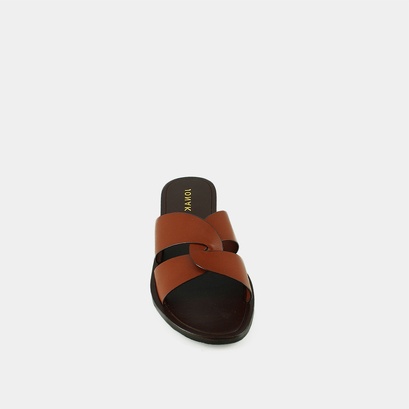 Plagettes with wide criss-cross straps in cognac leather | winko
