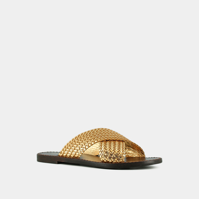 Plagettes with wide criss-cross straps in gold leather | witch