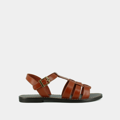 Sandales à boucles ajustables et surpiqûres in cognac leather | wim