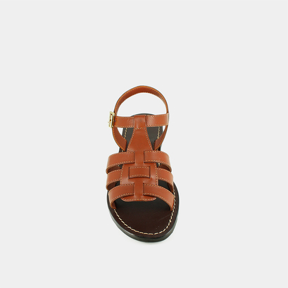 Sandales à boucles ajustables et surpiqûres in cognac leather | wim