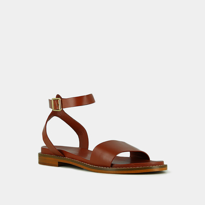 Sandals with straps and adjustable buckles in cognac leather | wik