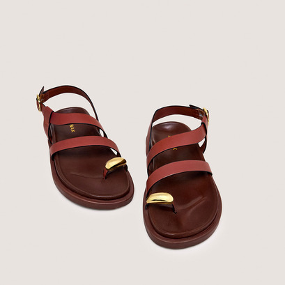 Sandals with gold details in cognac leather | WEPS