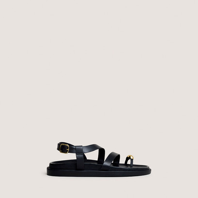 Sandals with gold details in black leather | WEPS