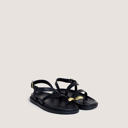 Sandals with gold details in black leather | WEPS