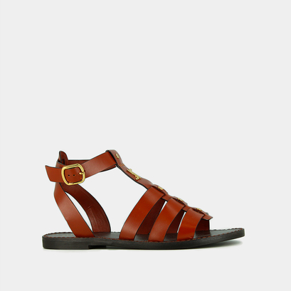 Monogrammed sandals with adjustable buckles in cognac leather | wan