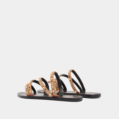 Beach sandals with beaded straps in beige textile | suzanne