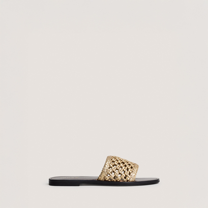 Openwork beach sandals in gold metallic leather | wissel