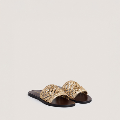 Openwork beach sandals in gold metallic leather | wissel
