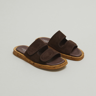 Mules with two straps in dark brown suede | elsie