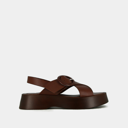 Platform sandals in dark brown leather | EMILIA