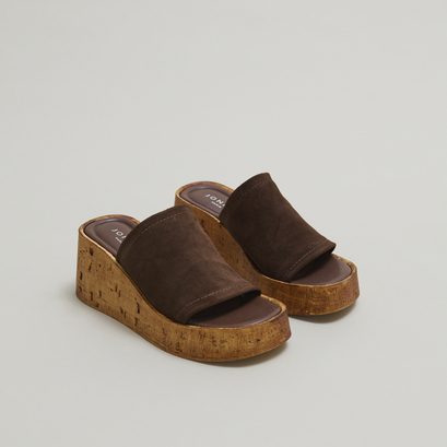 Wedge mules in dark brown suede | eve