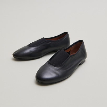 Elastics ballet flats in black leather and black textile | dabo