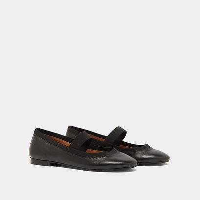Ballet flats with straps en cuir noir | dabus