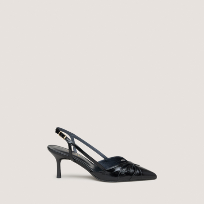 Slingback pumps with pointed toes in black shiny leather | damour