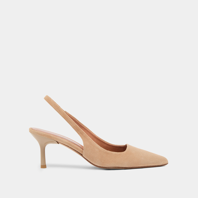 Pointed-toe pumps in camel velvet | diamantine