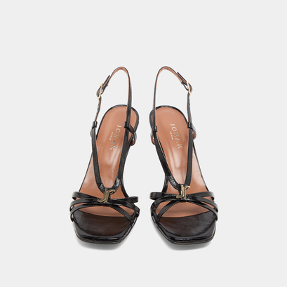 Heeled sandals with monograms in black shiny leather | voma